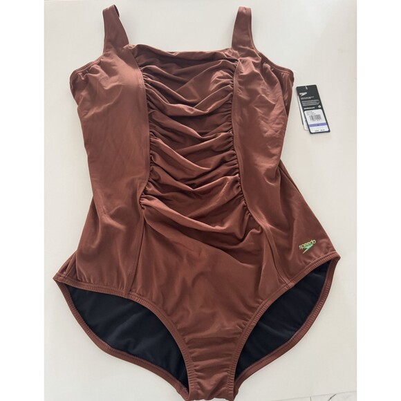 Speedo Women's Swimsuit One Piece Endurance+ Shirred Tank Moderate Cut brown 18 - Picture 5 of 16